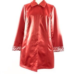 Denis Basso size M reversible orange & white leopard long sleeve button up  coat